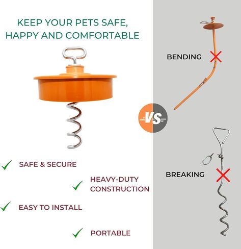 Heavy Duty Tie-Out Stake: Surface-Lock Technology for Pulling and Bending Prevention, 360-Degree Swivel Ring, Weather-Resistant Coating for Maximum Durability and Tangle-Free Design in Saudi Arabia
