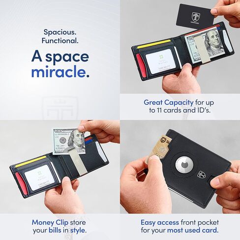 TRAVANDO AirTag* Wallet Mens Wallet with Money Clip Air Tag Wallet Card Holder RFID Blocking Bifold Gifts for Men in Kuwait
