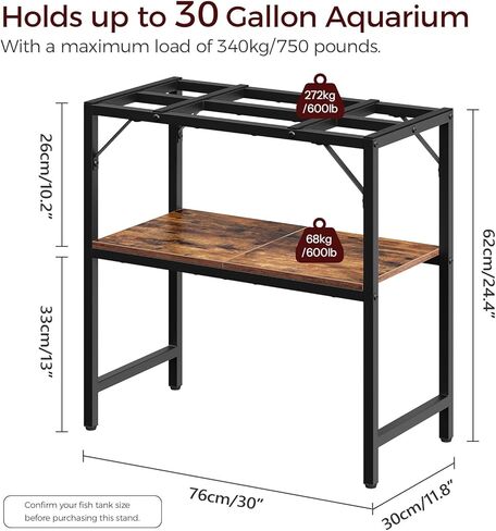 30 Gallon Fish Tank Stand, Aquarium Stand with 2-Tier Storage Shelves, Heavy Duty Breeder Turtle Terrarium Stand Rack for Home Office, 30.0" L x 11.8" W x 24.4" H, Rustic Brown FTHR3001 in Kuwait