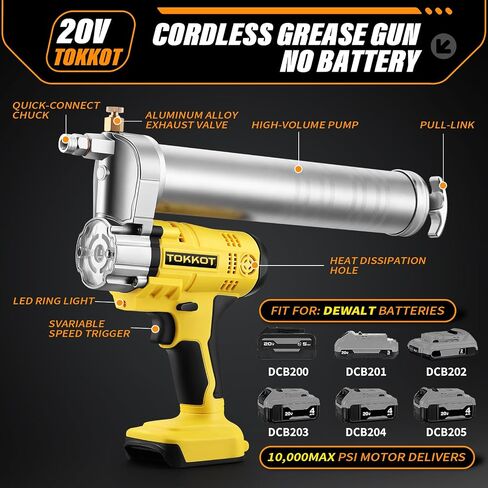 بندقية الشحوم الكهربائية لبطارية DE/WALT 20V MAX (بدون بطارية) مع مصباح LED مشرق ، و 12 "خرطوم مرن و 6 '' جامد ، وحالة حمل ، 10000 رطل/بوصة مرتفعة من الشحوم اللاسلكية in Kuwait