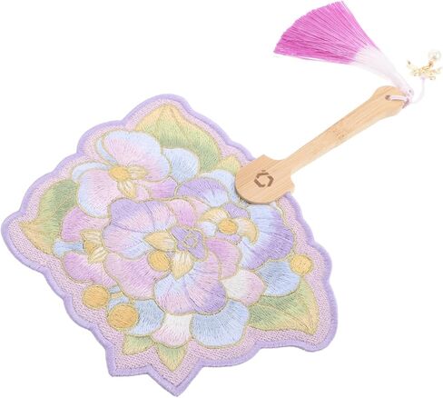 PRETYZOOM Butterfly Orchid Embroidered Dance Fan with Handle Elegant Floral Design for Cultural Events and Home Decoration in Saudi Arabia