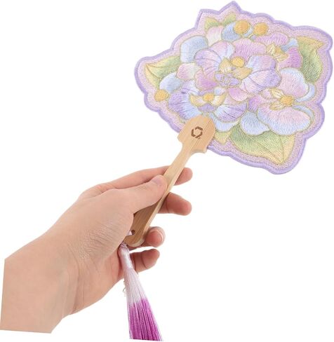 PRETYZOOM Butterfly Orchid Embroidered Dance Fan with Handle Elegant Floral Design for Cultural Events and Home Decoration in Saudi Arabia