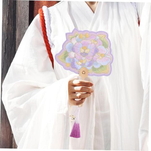 PRETYZOOM Butterfly Orchid Embroidered Dance Fan with Handle Elegant Floral Design for Cultural Events and Home Decoration in Saudi Arabia