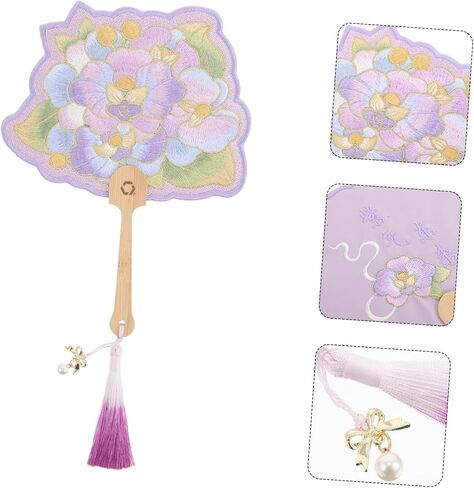 PRETYZOOM Butterfly Orchid Embroidered Dance Fan with Handle Elegant Floral Design for Cultural Events and Home Decoration in Saudi Arabia