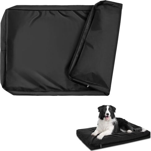 غطاء بديل لسرير كلب كبير مقاوم للماء، لحاف سهل التنظيف على شكل قفص للكلاب الأليفة، سحاب طويل مفتوح، مظهر أملس من قماش أكسفورد، 46 بوصة طول × 29 بوصة عرض × 4 بوصة ارتفاع - أسود in Kuwait