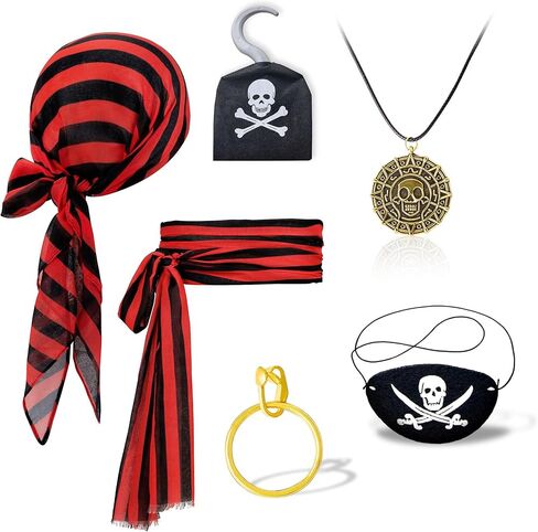 إكسسوارات أزياء القراصنة التي تم تعيينها للرجال وشاح رأس الهالوين ، وشاح ، قلادة ، بقع العين للعب تأثيري in Kuwait