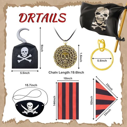 إكسسوارات أزياء القراصنة التي تم تعيينها للرجال وشاح رأس الهالوين ، وشاح ، قلادة ، بقع العين للعب تأثيري in Kuwait