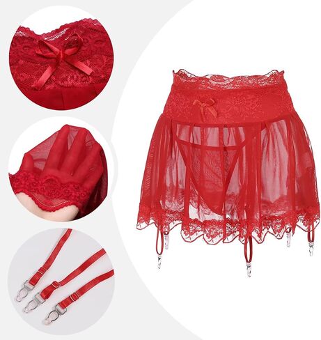 Women Lace Mesh Garter Belts Suspenders Belt Garter Skirt for Thigh Highs Stockings Mini Dress with Underwear Thong in Saudi Arabia