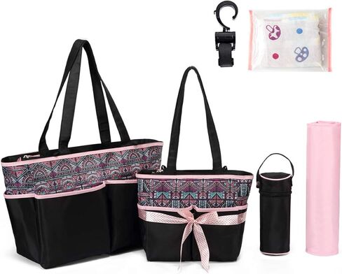 حقيبة حمل الحفاضات من KZNI - حقيبة حفاضات لحمل حفاضات الأطفال للأمهات للجنسين، منظم حقيبة الحفاضات ذات سعة كبيرة من القماش وحقيبة الشاطئ (وردي) in Kuwait