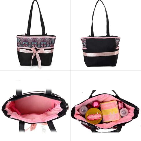 حقيبة حمل الحفاضات من KZNI - حقيبة حفاضات لحمل حفاضات الأطفال للأمهات للجنسين، منظم حقيبة الحفاضات ذات سعة كبيرة من القماش وحقيبة الشاطئ (وردي) in Kuwait