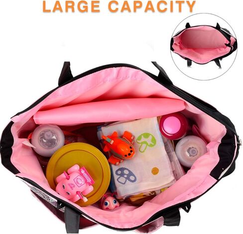 حقيبة حمل الحفاضات من KZNI - حقيبة حفاضات لحمل حفاضات الأطفال للأمهات للجنسين، منظم حقيبة الحفاضات ذات سعة كبيرة من القماش وحقيبة الشاطئ (وردي) in Kuwait