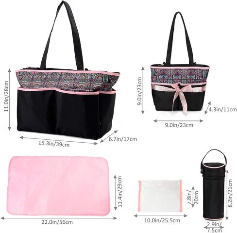 حقيبة حمل الحفاضات من KZNI - حقيبة حفاضات لحمل حفاضات الأطفال للأمهات للجنسين، منظم حقيبة الحفاضات ذات سعة كبيرة من القماش وحقيبة الشاطئ (وردي) in Kuwait