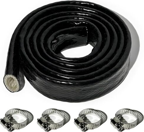 3/4" ID Heat Shielded Fire Sleeve Thermo Armor Silicone Coated Fiberglass Heat Protection w/ 4 Clamps for Automotive Hose Lines & Electrical Wiring - Black 5FT in Saudi Arabia