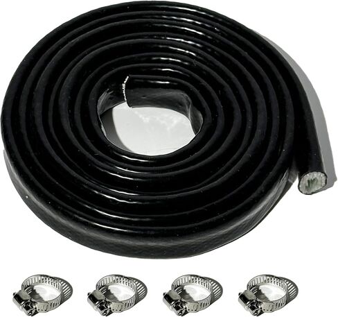 3/4" ID Heat Shielded Fire Sleeve Thermo Armor Silicone Coated Fiberglass Heat Protection w/ 4 Clamps for Automotive Hose Lines & Electrical Wiring - Black 5FT in Saudi Arabia