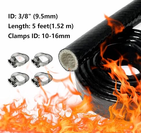 3/4" ID Heat Shielded Fire Sleeve Thermo Armor Silicone Coated Fiberglass Heat Protection w/ 4 Clamps for Automotive Hose Lines & Electrical Wiring - Black 5FT in Saudi Arabia