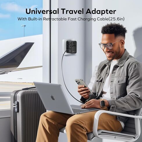 MOMAX Universal Travel Adapter, International Power Plug Adapter with 1 USB C (PD 70W), 2 USB A Ports, 1 USB C Cable (PD 70W), All-in-One Worldwide Wall Charger for USA European UK AUS (Type C/G/A/I) in Saudi Arabia