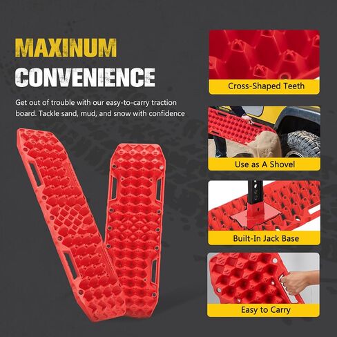 BUNKER INDUST Gen 7th Traction Boards with Mounting Kit (Red) + 4 PCS Tire Air Down Valve(10-30 PSI) / 1 PCS Multifunctional LED Light Features Safety Whistle and Bottle Opener/Carrying Case in Saudi Arabia