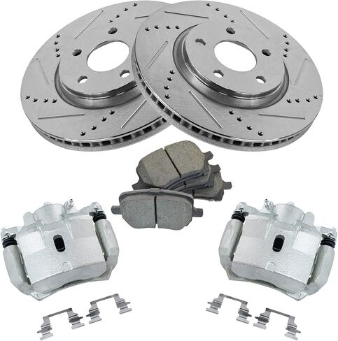 TRQ Front Performance Brake Pad & Rotor Kit Brake Caliper Brake Pads Brake Rotors Set Ceramic Vented Premium G-Coated Compatible with 1990-1991 Toyota 4Runner 1989-1995 Pickup in Saudi Arabia