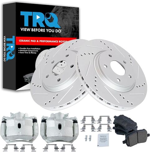 TRQ Front Performance Brake Pad & Rotor Kit Brake Caliper Brake Pads Brake Rotors Set Ceramic Vented Premium G-Coated Compatible with 1990-1991 Toyota 4Runner 1989-1995 Pickup in Saudi Arabia