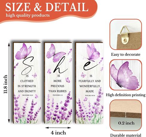 HIWERAN 3 Pcs Modern Purple Butterfly Wooden Office Wall Decor, Inspirational Saying with Love Faith Believe Wood Sign, Hanging Motivational Wall Plaques for Office Living Room Bathroom Bedroom-49 in Saudi Arabia