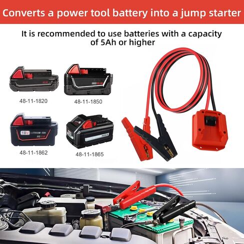 كابلات قفزة مع محول لبطاريات Milwaukee 20V ، 4.9 قدم 8AWG كابلات الداعم الثقيلة للسيارة ، سيارات الدفع الرباعي ، بدء القفز على الشاحنات الخفيفة ، طقم بطارية محمولة (8 AWG ، 4.9 قدم) in Saudi Arabia