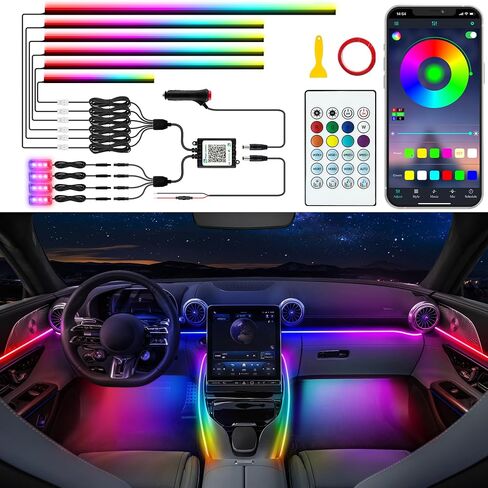 Acrylic LED Lights - Interior Car Ambient Lighting Kits with Dynamic Rainbow Dream Color Chasing, Music Sync (10 in 1(4*29.5+43.3+14.5 inches+4 Footwell Lights)) in Saudi Arabia