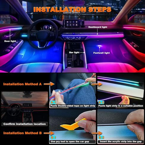 Acrylic LED Lights - Interior Car Ambient Lighting Kits with Dynamic Rainbow Dream Color Chasing, Music Sync (10 in 1(4*29.5+43.3+14.5 inches+4 Footwell Lights)) in Saudi Arabia