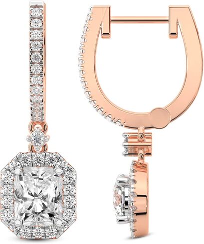 Diamond Dangle Earrings | 1 Carat - 10 Carat IGI Certified Lab Grown Diamond | 14K Or 18K in White, Yellow Or Rose Gold | Lyra Halo Lab Diamond Dangle Earrings | Prong Settings | FG-VS1-VS2 Quality | Friendly Diamonds in Saudi Arabia