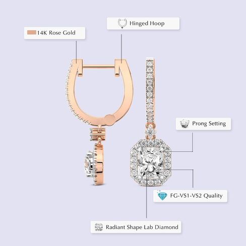 Diamond Dangle Earrings | 1 Carat - 10 Carat IGI Certified Lab Grown Diamond | 14K Or 18K in White, Yellow Or Rose Gold | Lyra Halo Lab Diamond Dangle Earrings | Prong Settings | FG-VS1-VS2 Quality | Friendly Diamonds in Saudi Arabia