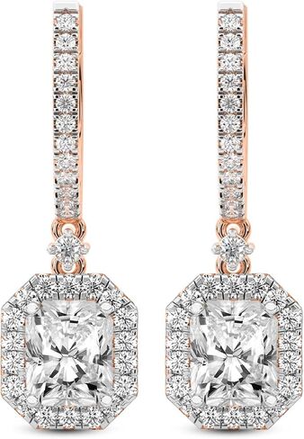 Diamond Dangle Earrings | 1 Carat - 10 Carat IGI Certified Lab Grown Diamond | 14K Or 18K in White, Yellow Or Rose Gold | Lyra Halo Lab Diamond Dangle Earrings | Prong Settings | FG-VS1-VS2 Quality | Friendly Diamonds in Saudi Arabia