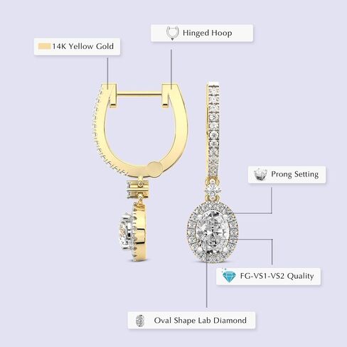 Diamond Dangle Earrings | 1 Carat - 10 Carat IGI Certified Lab Grown Diamond | 14K Or 18K in White, Yellow Or Rose Gold | Lyra Halo Lab Diamond Dangle Earrings | Prong Settings | FG-VS1-VS2 Quality | Friendly Diamonds in Saudi Arabia