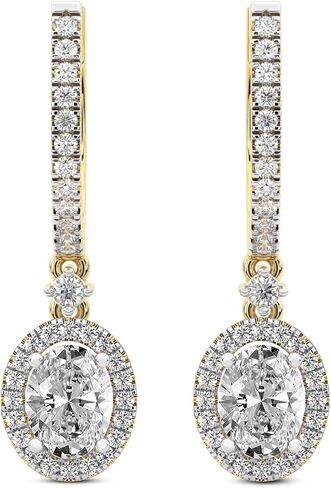 Diamond Dangle Earrings | 1 Carat - 10 Carat IGI Certified Lab Grown Diamond | 14K Or 18K in White, Yellow Or Rose Gold | Lyra Halo Lab Diamond Dangle Earrings | Prong Settings | FG-VS1-VS2 Quality | Friendly Diamonds in Saudi Arabia