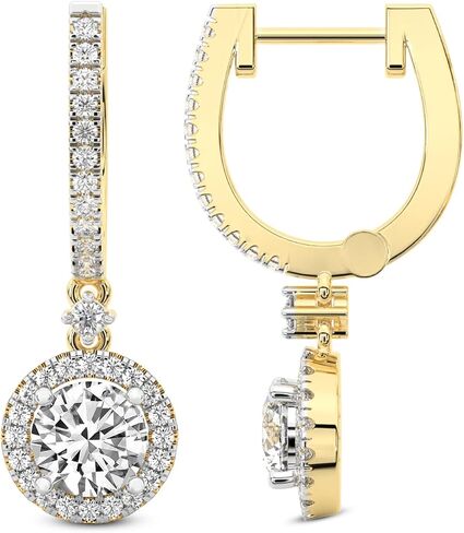 Diamond Dangle Earrings | 1 Carat - 10 Carat IGI Certified Lab Grown Diamond | 14K Or 18K in White, Yellow Or Rose Gold | Lyra Halo Lab Diamond Dangle Earrings | Prong Settings | FG-VS1-VS2 Quality | Friendly Diamonds in Saudi Arabia