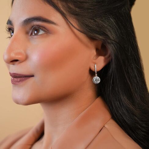 Diamond Dangle Earrings | 1 Carat - 10 Carat IGI Certified Lab Grown Diamond | 14K Or 18K in White, Yellow Or Rose Gold | Lyra Halo Lab Diamond Dangle Earrings | Prong Settings | FG-VS1-VS2 Quality | Friendly Diamonds in Saudi Arabia