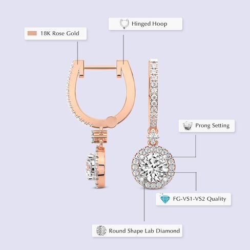 Diamond Dangle Earrings | 1 Carat - 10 Carat IGI Certified Lab Grown Diamond | 14K Or 18K in White, Yellow Or Rose Gold | Lyra Halo Lab Diamond Dangle Earrings | Prong Settings | FG-VS1-VS2 Quality | Friendly Diamonds in Saudi Arabia