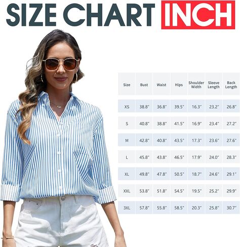 CUNLIN Wrinkle Free Women's Button Down Shirts Striped Long Sleeve Collared Blouses Tops with Pocket in Kuwait
