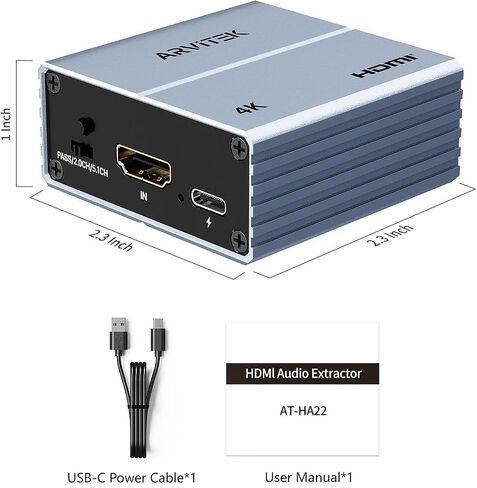 4K HDMI Audio Extractor, HDMI to HDMI & Audio Converter S/PDIF + 3.5mm Audio Output Adapter w/USB C Charging Cable in Kuwait