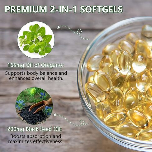 Oil of Oregano with Black Seed Oil,6000mg Oregano Oil Capsules,Non-GMO,Gluten Free,Antioxidant & Immune Support (1) in Saudi Arabia
