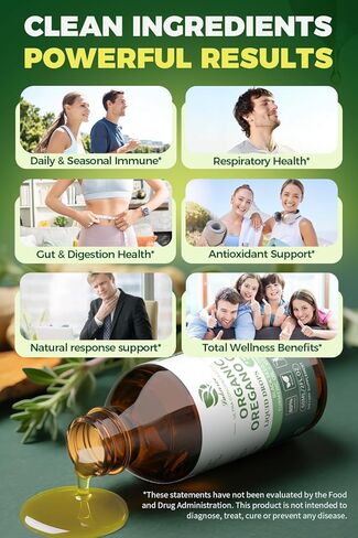 Organic Oregano Oil Drops 80% Carvacrol - Oil of Oregano with Black Seed Oil, Turmeric & Vitamin E - Immune, Respiratory, Digestive Support - Vegan, Sugar-Free, Non-GMO-8 Month Supply, 2 Fl Oz in Kuwait