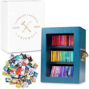 Anxiety Bookshelf Ornament with 100 Unique Miniature Books - Wooden Pocket Library with Goodreads and Classics - Mini Book Shelf Decor and Mental Health Calming Tool for Bookworms in Saudi Arabia