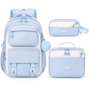 Fimibuke Backpacks for Girls, 3 PCS Waterproof School Backpack with Lunch Box & Pencil Pouch for Kids Teen Girl, Cute Bookbag School Bag for Elementary Middle High School Student Ages 6+(Blue) in Kuwait