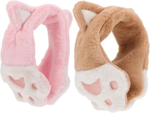 2Pcs Creative Cat Ear Plush Earmuffs Warm Adorable Ear Covers for Cozy Winter Ear Protection Soft Comfortable Plush Material Durable Design for Cold Weather in Saudi Arabia