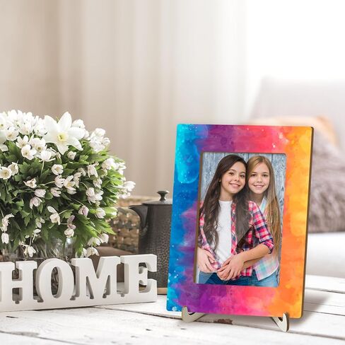 Wooden Picture Frame with Stand, Sunflower Tabletop Picture Frame, Home Decor Desk Girls Women Family Friends Gift, 4x6 Inches Photo Horizontal Vertical Display -01 in Saudi Arabia