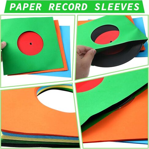 Eaasty 100 Pieces Paper Vinyl 45 RPM Record Sleeves 7 Inch Record Protection Paper Covers for Singles Square Sleeves Outer Album Covers Vinyl Jacket Covers with Holes for Storage(Colorful) in Kuwait