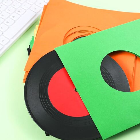 Eaasty 100 Pieces Paper Vinyl 45 RPM Record Sleeves 7 Inch Record Protection Paper Covers for Singles Square Sleeves Outer Album Covers Vinyl Jacket Covers with Holes for Storage(Colorful) in Kuwait