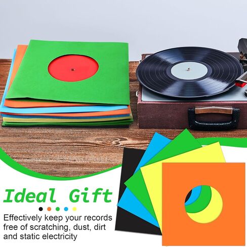 Eaasty 100 Pieces Paper Vinyl 45 RPM Record Sleeves 7 Inch Record Protection Paper Covers for Singles Square Sleeves Outer Album Covers Vinyl Jacket Covers with Holes for Storage(Colorful) in Kuwait
