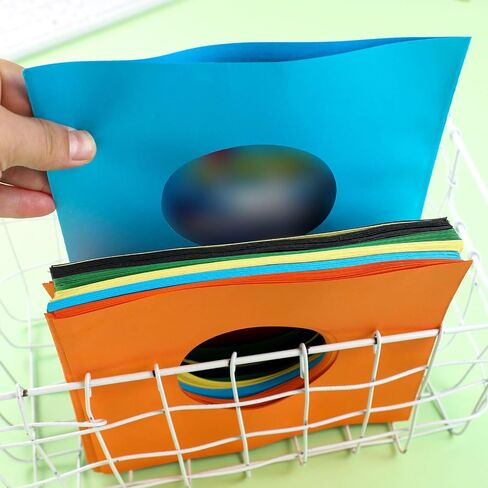 Eaasty 100 Pieces Paper Vinyl 45 RPM Record Sleeves 7 Inch Record Protection Paper Covers for Singles Square Sleeves Outer Album Covers Vinyl Jacket Covers with Holes for Storage(Colorful) in Kuwait