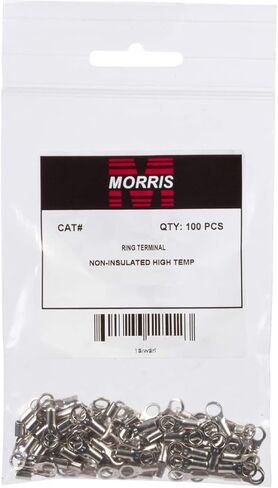 Morris Products High Temperature Ring Terminals – 16-14 Wire Size - #6 Stud Size – Nickel-Plated Steel – For HVAC, Industrial Kilns, Electric Space Heaters, Commercial Ovens, Fryers – Pack of 100, (12516) in Saudi Arabia