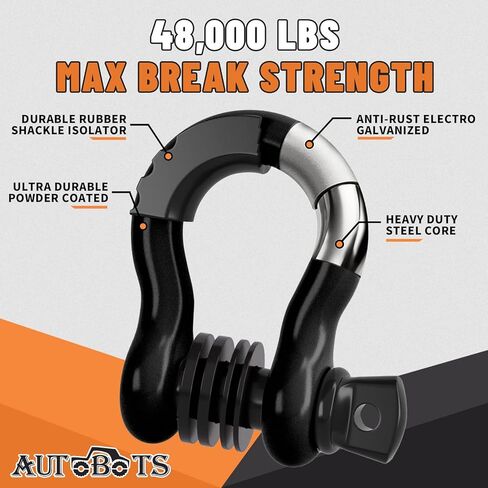 AUTOBOTS 3/4" D Ring Shackles (2 Pack), D Rings Heavy Duty 48,000Ib Break Strength with 7/8" Pin, Tow Hooks for Offroad Vehicle Truck Recovery White in Kuwait