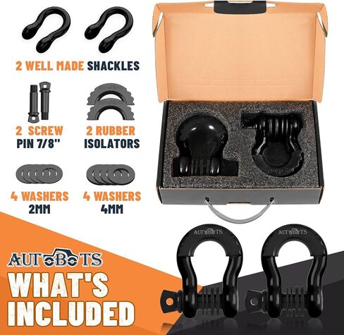 AUTOBOTS 3/4" D Ring Shackles (2 Pack), D Rings Heavy Duty 48,000Ib Break Strength with 7/8" Pin, Tow Hooks for Offroad Vehicle Truck Recovery White in Kuwait